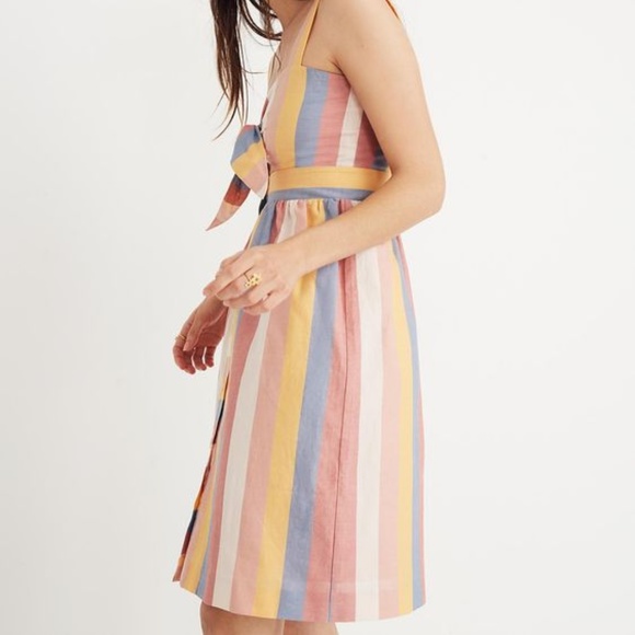 Madewell Tie-Front Cutout Dress in Sherbet Stripe - Picture 4 of 4